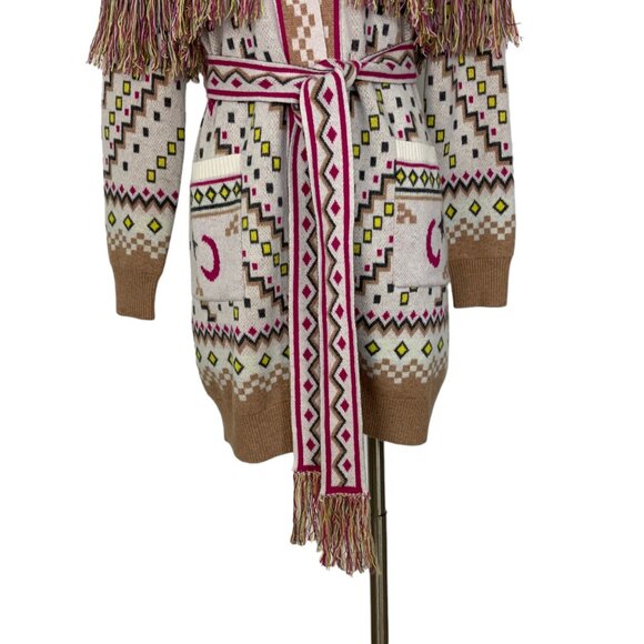 Le Superbe Cream Meditation Cardigan Sweater XS Fringe Wool Cashmere Western - Picture 9 of 12